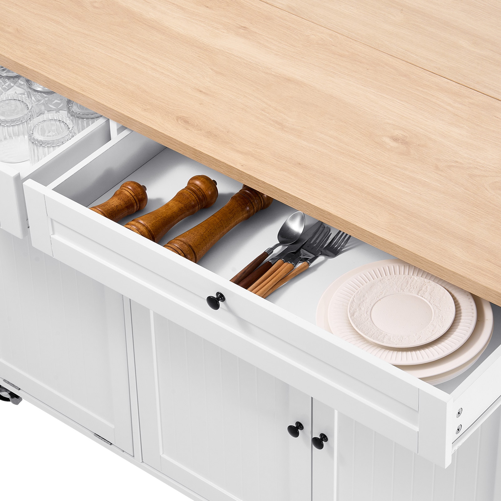 60in Kitchen Island Cart Rolling Storage Cabinet Table With Drawer Drop Leaf_voghion.com